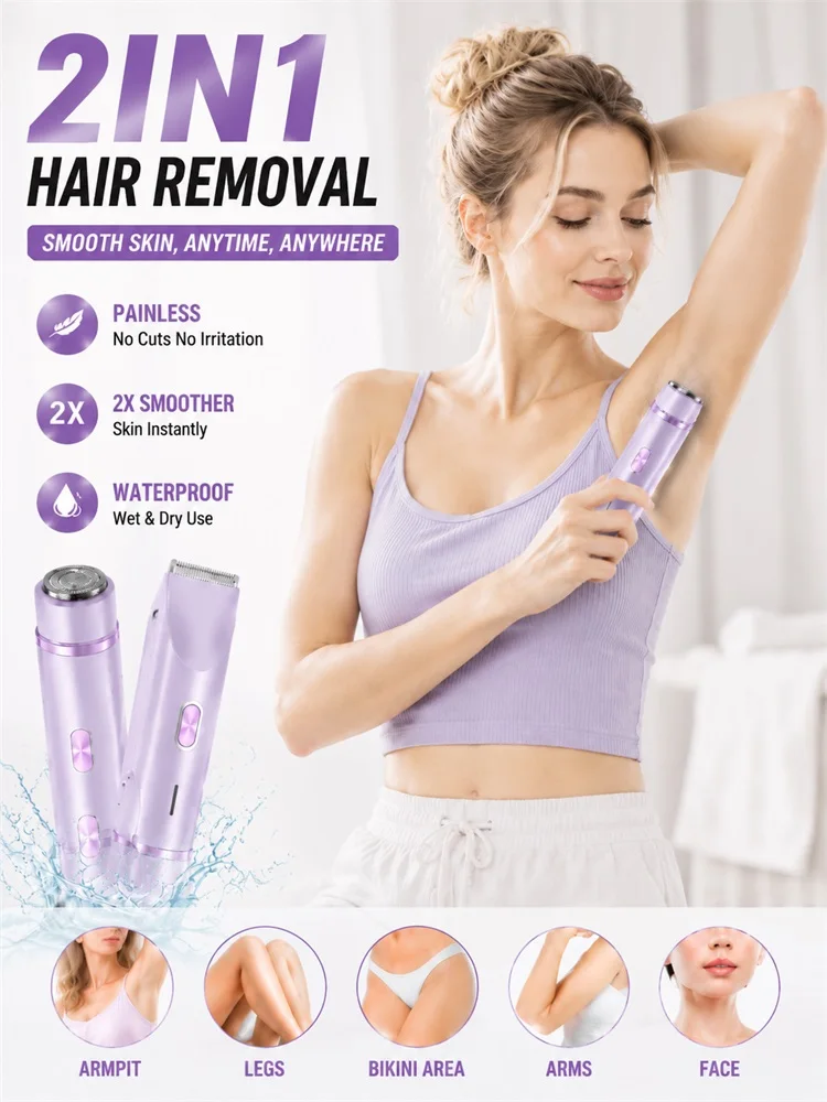 Electric Shaver for Women Portable Mini Rechargeable Epilator Female Painless Electric Razor Women's Dual Head Bikini Trimmer