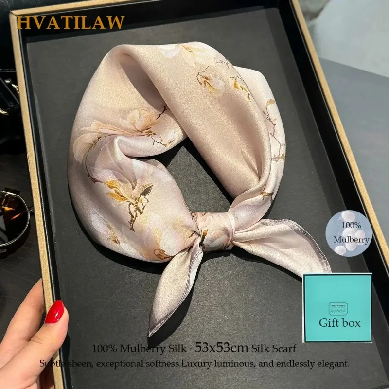 

100% Real Silk Square Scarf Women Wrap Female Foualrd Bandana Scarves Neckerchief Shawl Tie Pashmina Poncho Hairband Gift Box