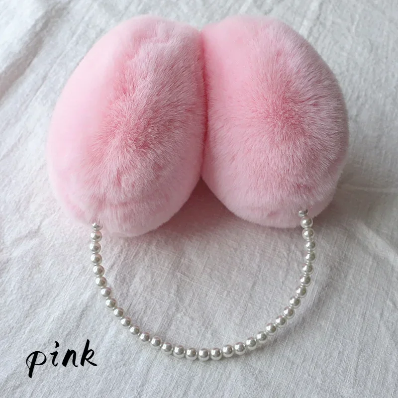 

2024 New Thickened Earmuffs Cute Girl Party Style Headdress Winter Fluffy Plush Imitation Pearl Beaded Headband