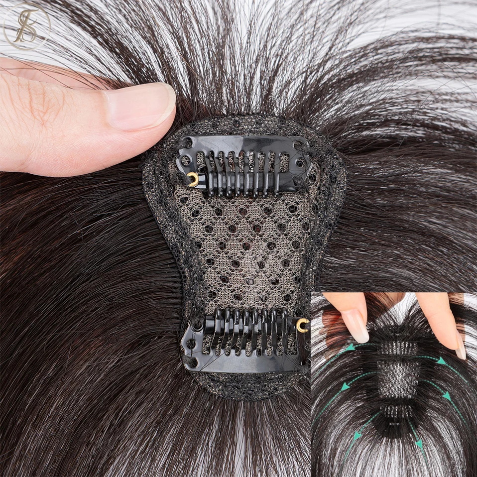 TESS Naturhaar-Pony, 3D-Fransen, 10 g, Echthaar, unsichtbare Clip-in-Haarverlängerung mit Schläfen, Haarspange, natürlicher Pony für Frauen – Detail 1