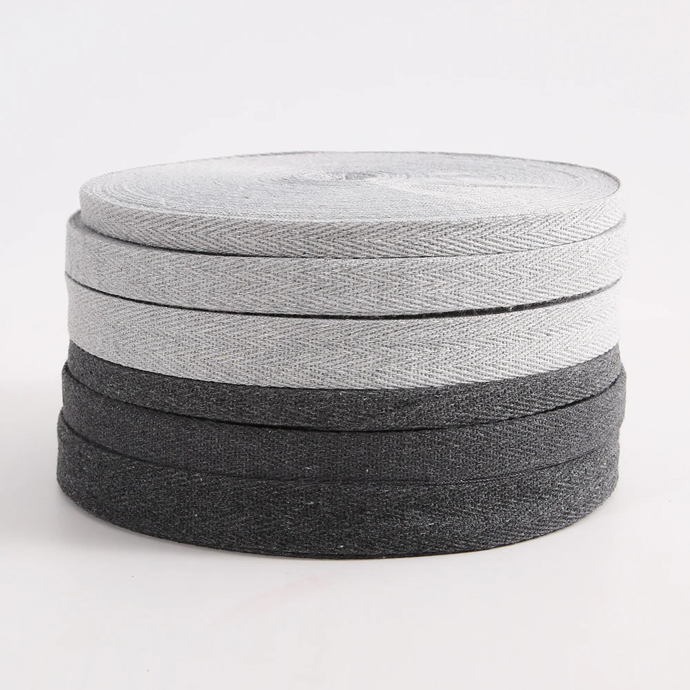 50 Yards 10MM 15MM 20MM Eco-Friendly 100% Cotton Ribbon Hemp Gray European And American Popular Color Garment Sideband