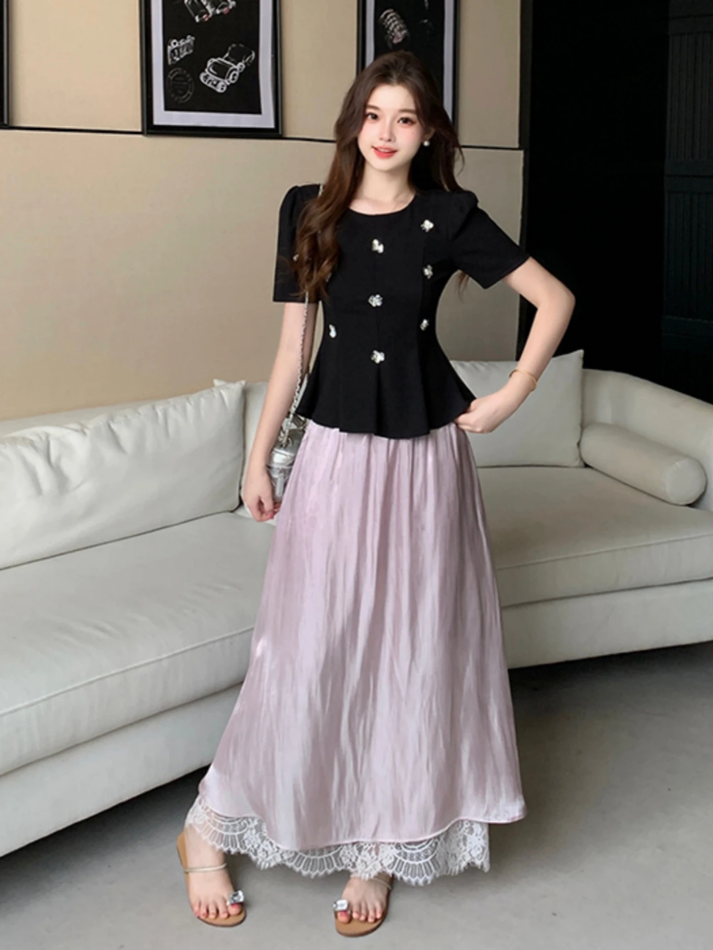 Stunning Summer Floral Print Two-Piece Set for Women Beautiful Half-Skirt Top Bottoms Ensemble Korean Style High Waist A-Line...