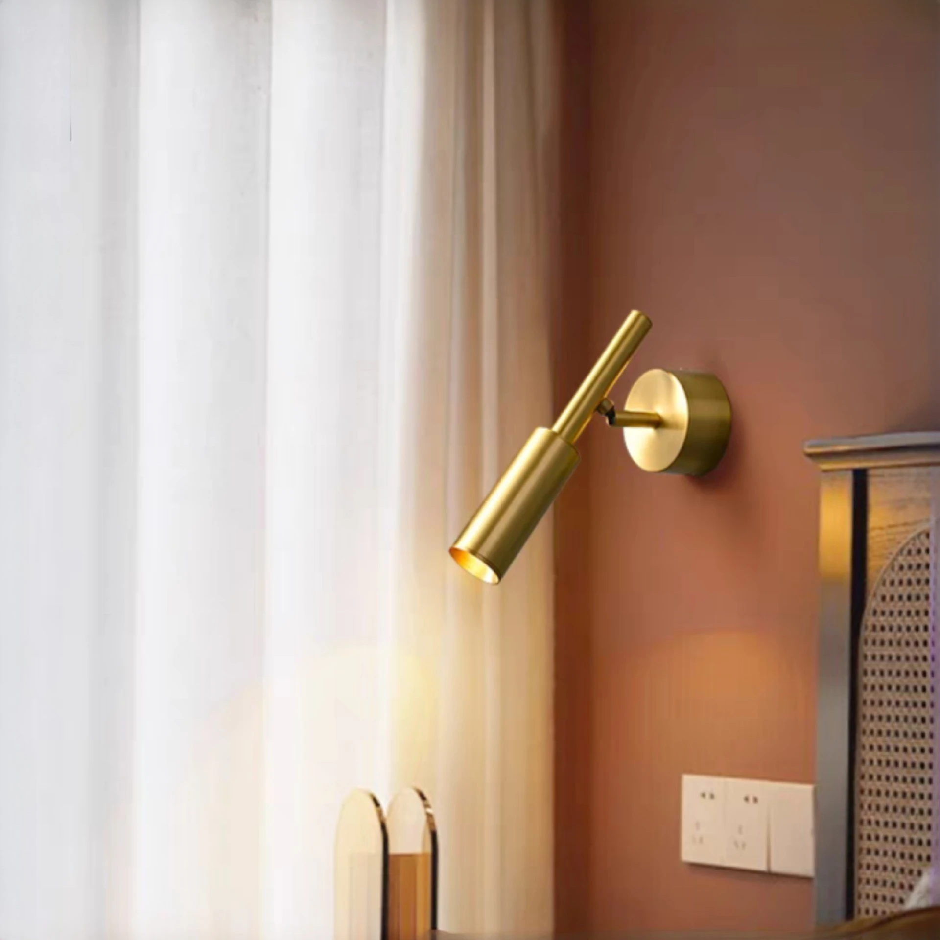 European Style Modern Minimalist LED All Copper Wall Lamp Bedroom Bedside Lamp Living Room Hotel Room Reading Lighting Fixture