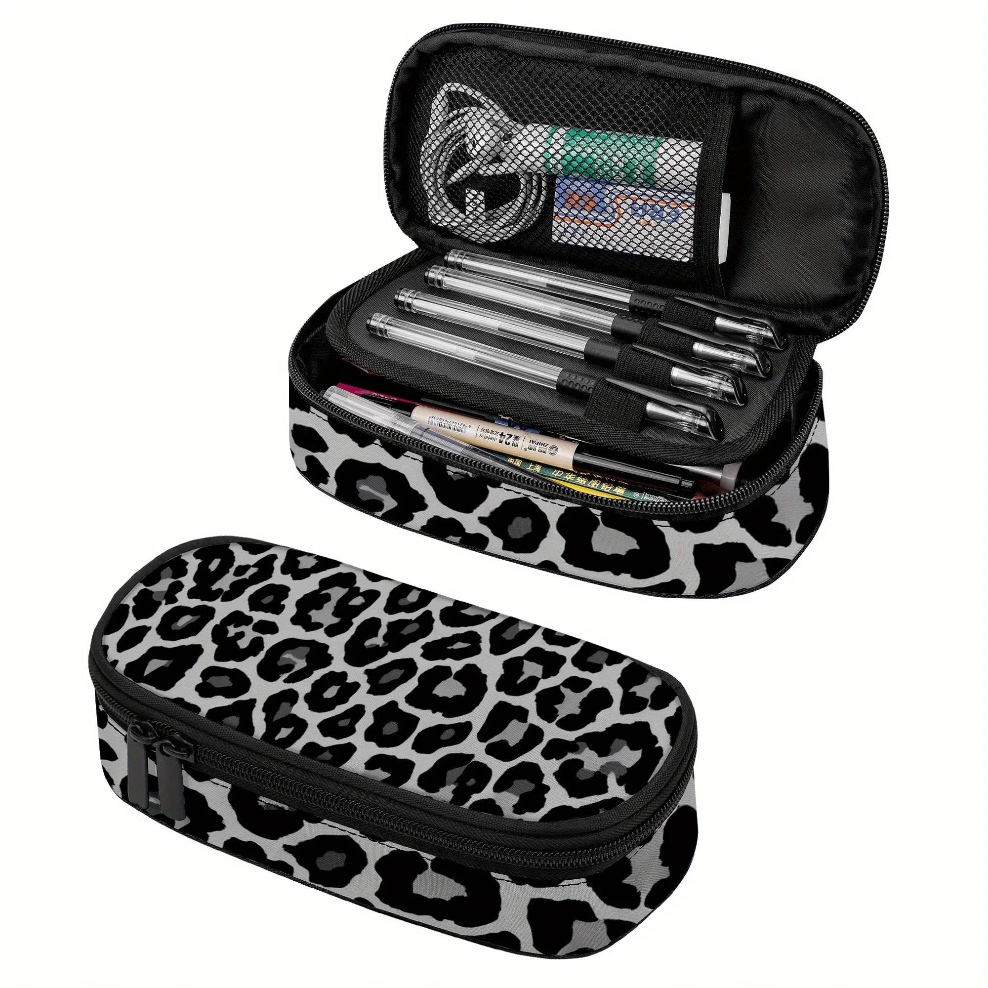 Leopard Print Cheetah Spot Pencil Case Pouch Zipper Closure Wild Animal Pencil Bag Suitable for Boys Girls School Supplies