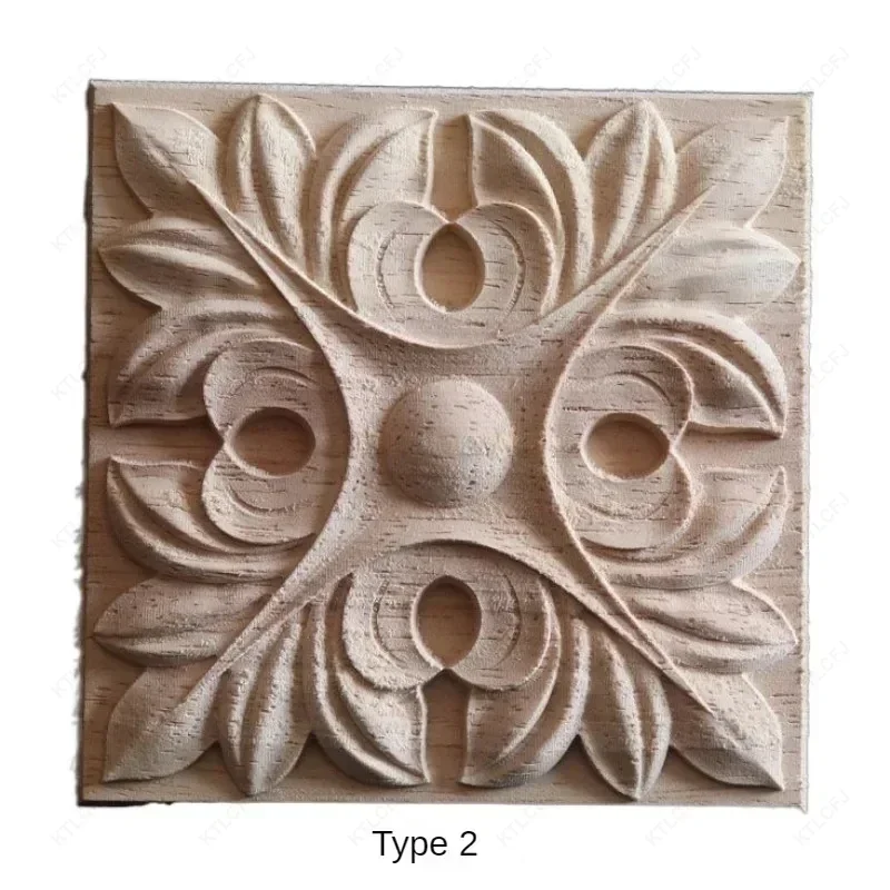 Carved Unpainted European Exquisite Square Wood Decal Floral Solid Wood Furniture Window Corner Wood Home Decoration Accessories