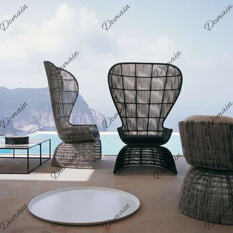 Outdoor rattan chair leisure balcony rattan sofa combination living room outdoor courtyard single high back chair lazy rattan