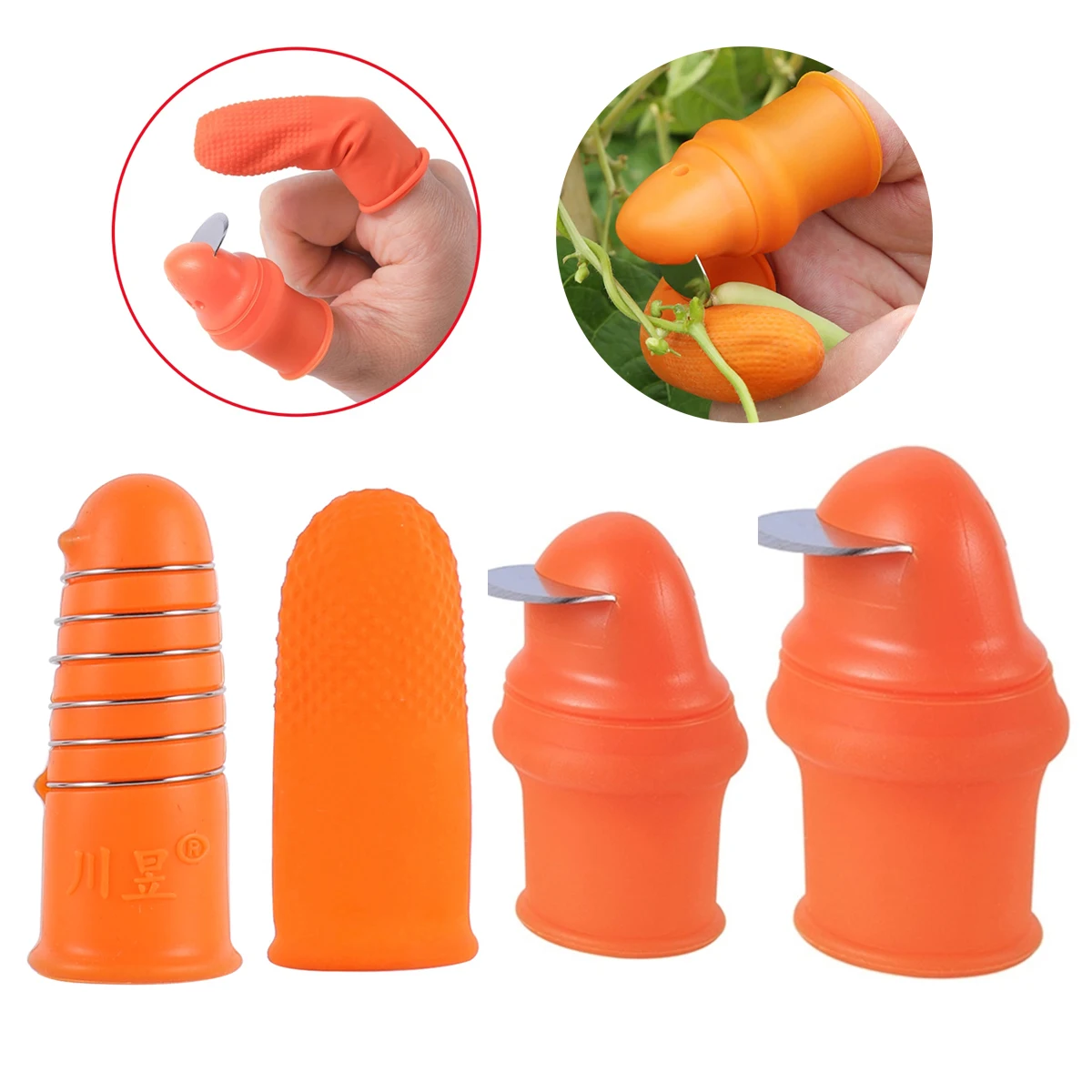 Rubber Thumb Knife Vegetable Picking Tools 90 Angel Blade Pepper Bean Harvesting Knife Plant Flower Blade Garden Gloves 2 Sets