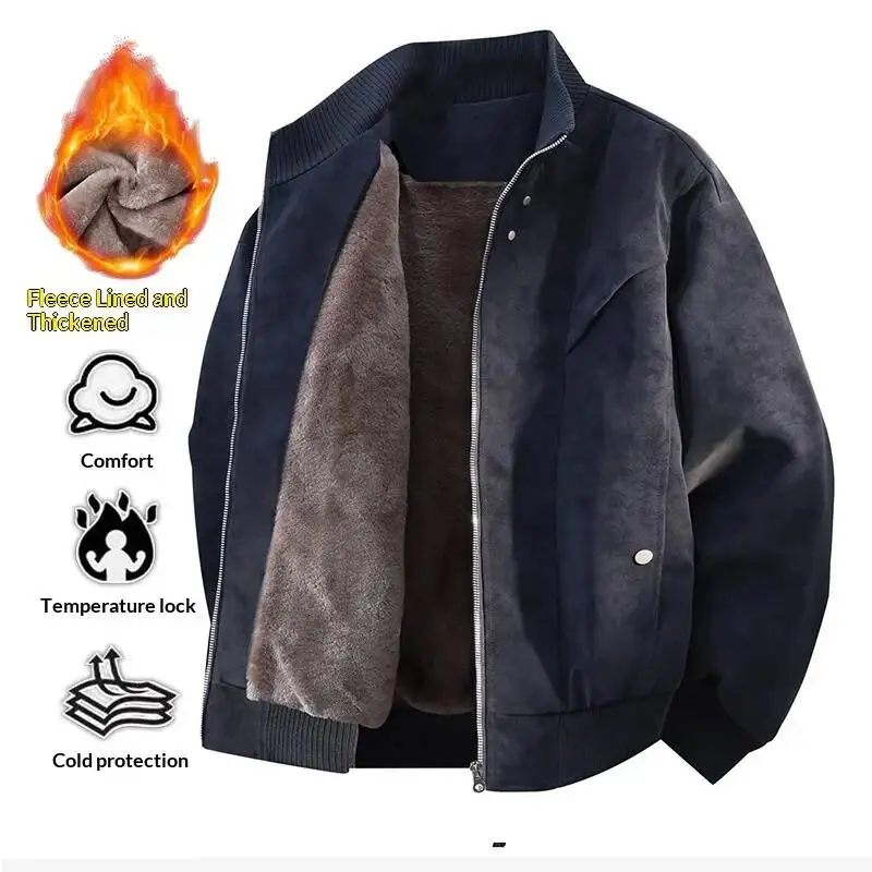

Large Size Fleece Winter Coat PU Suede Thickened Leather Men's Loose Cotton-Padded Jacket Men
