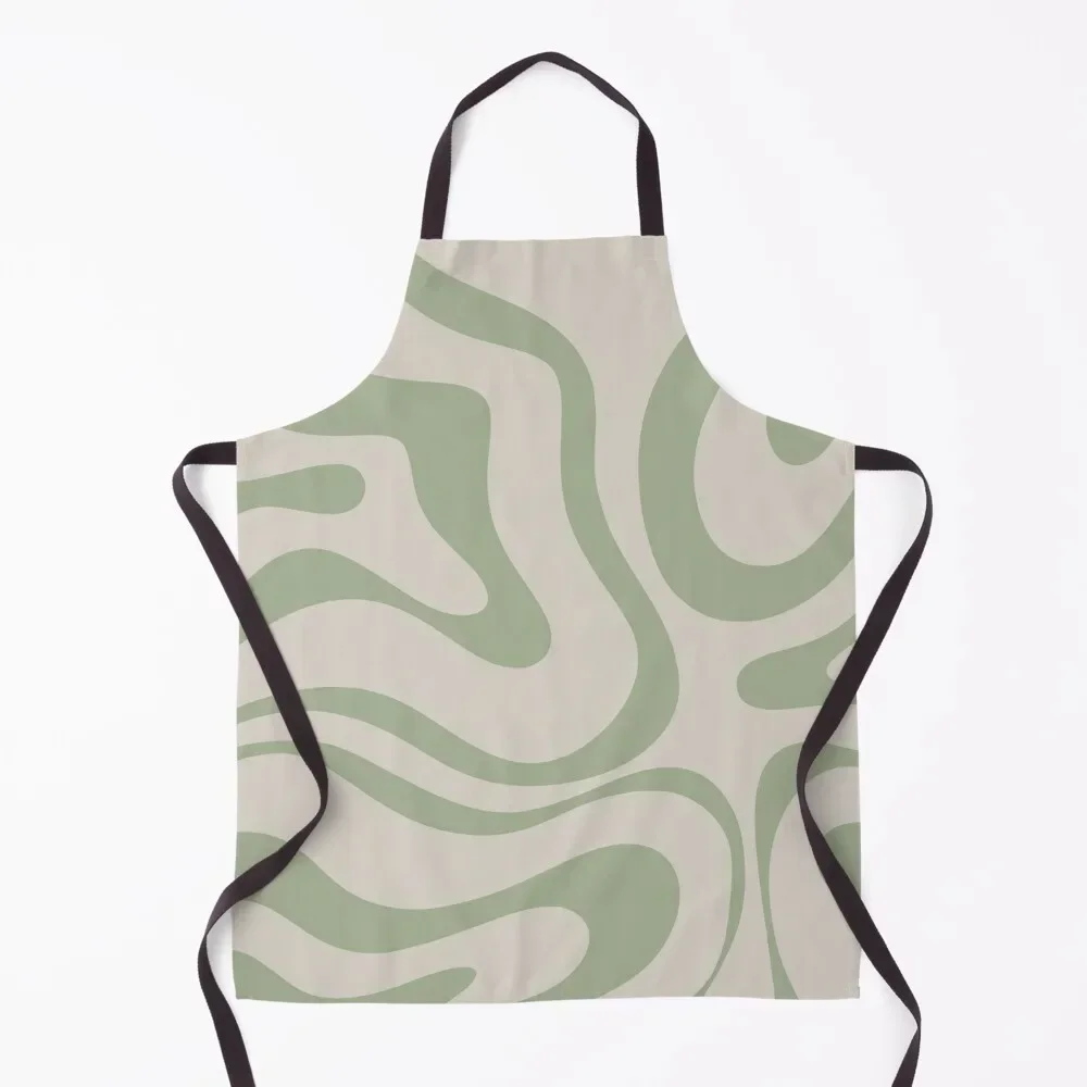 

Liquid Swirl Abstract Pattern in Beige and Sage Green Apron Kitchens Men manicurist New year's Customizable Apron