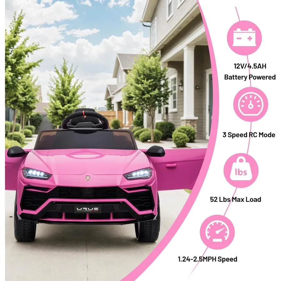 12V キッズライドオンカー ライセンス取得済み 電動カー 子供用車両玩具/親用リモコン、USBポート、AUX、スプリングサスペンション、開閉式