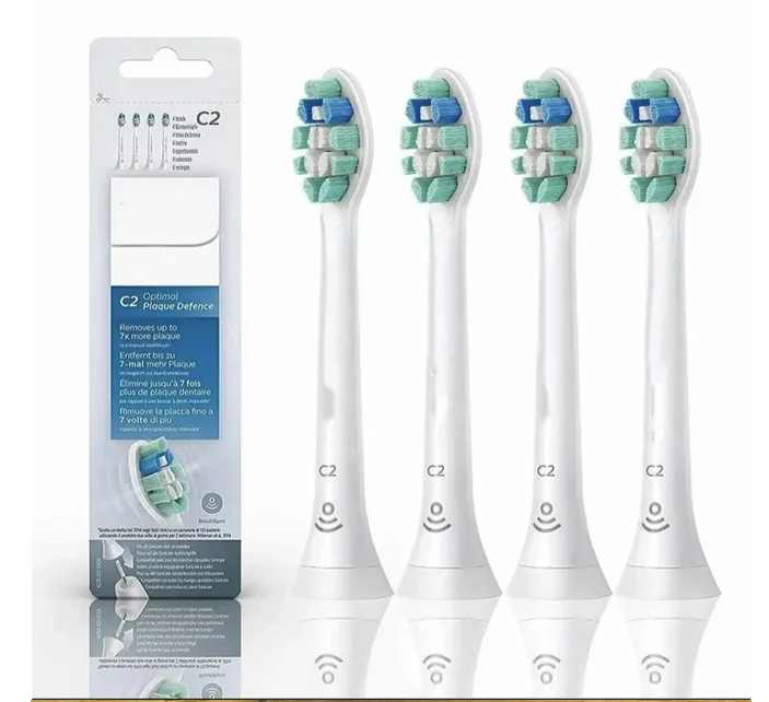 필립스 소닉케어 C2 용 교체 칫솔 헤드, 플라크 방어 전동 칫솔 헤드, 최적 칫솔 헤드, 4 개