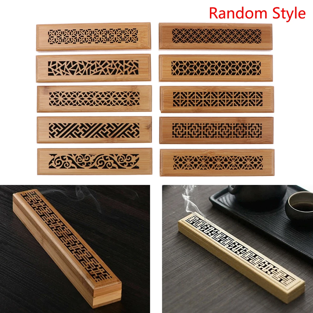 Bamboo Wooden Incense Stick Holder Burning Joss Insence Box Burner Ash Catcher Randomstyle