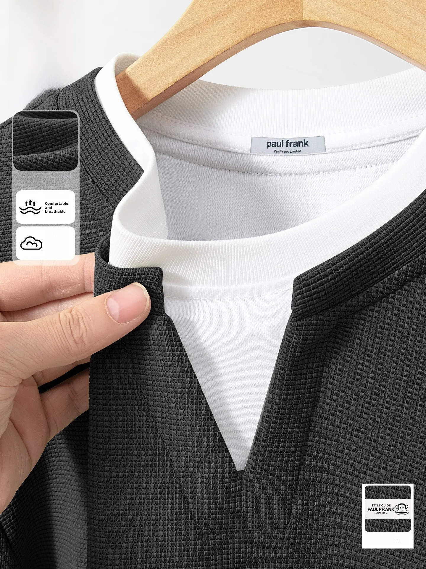 

Мужская футболка с V-образным вырезом и длинным рукавом из плотной ткани в стиле вафель, весенняя, повседневная, из полиэстера, дышащая, комфортная