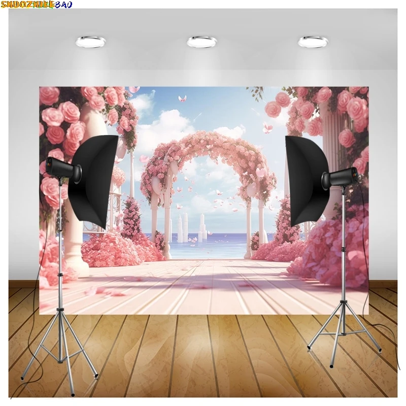 

Bouquet Wedding Ceremony Stage Fantasy Photography Backdrop Props Anniversary Archway With Flowers Photo Studio Background HL-15