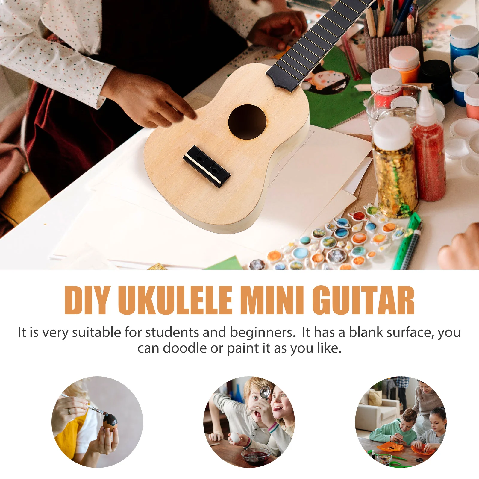 

Ukulele Suit DIY Guitar Assembly Kit Making Supplies Suite Graffiti Wood for Kids Toddler Hand Made Building Crafts