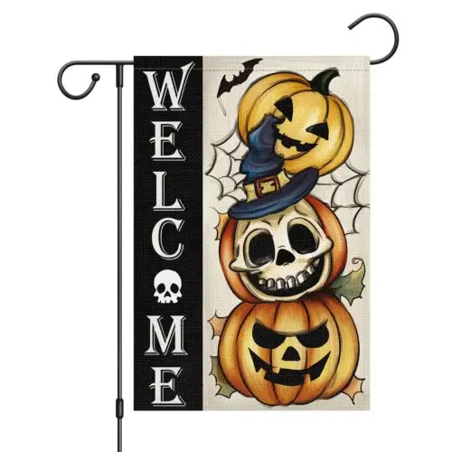 Wodison Halloween Garden Flag 12x18 Inch Small Double Sided Burlap Skull Pump...