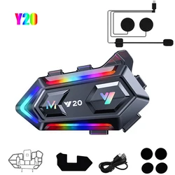 Auscultadores de capacete de iluminação RGB Y20 Bluetooth Motorcycle Headphones Leitor de música sem fio Kit de chamada handsfree Fone de ouvido impermeável