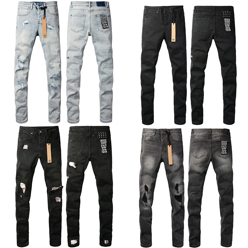 KSUBI Jeans Men's Fashion Trend Light Blue Stretch Skinny Denim Long-pants Ripped Ksubi Cross Jeans Straight Leg Pants