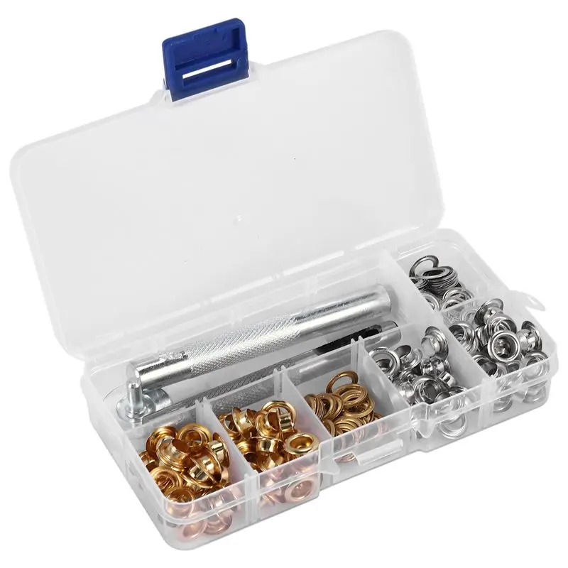 ABFU-100 Sets 1/4 Inch Grommet Kit Grommets Eyelets With 3 Pieces Install Tool Kit, 2 Colors