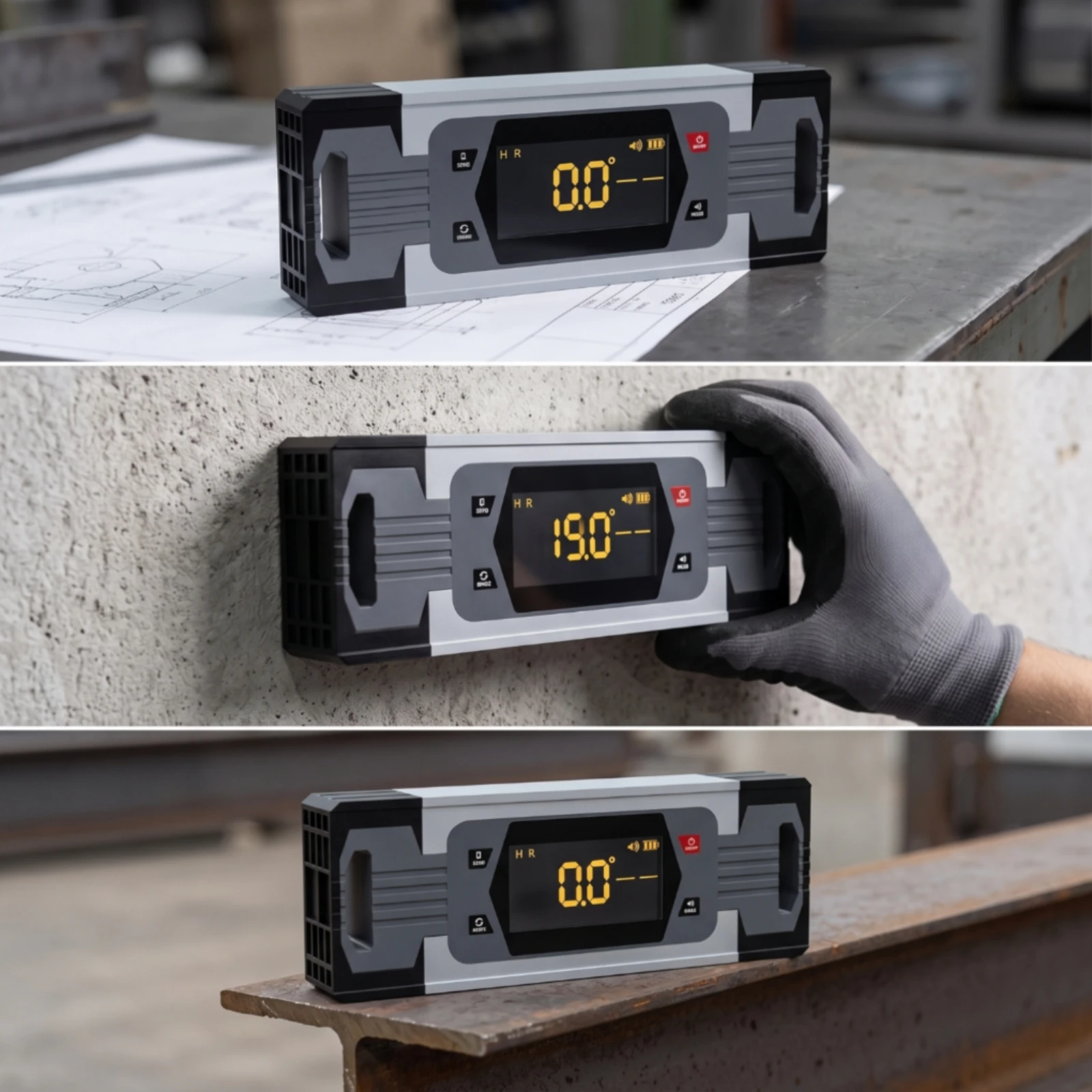 Digital Level Ruler Precision Angle Gauge with Ferrous-Attracting Base Digital Angle Detector Portable Measuring Tool Compact 3
