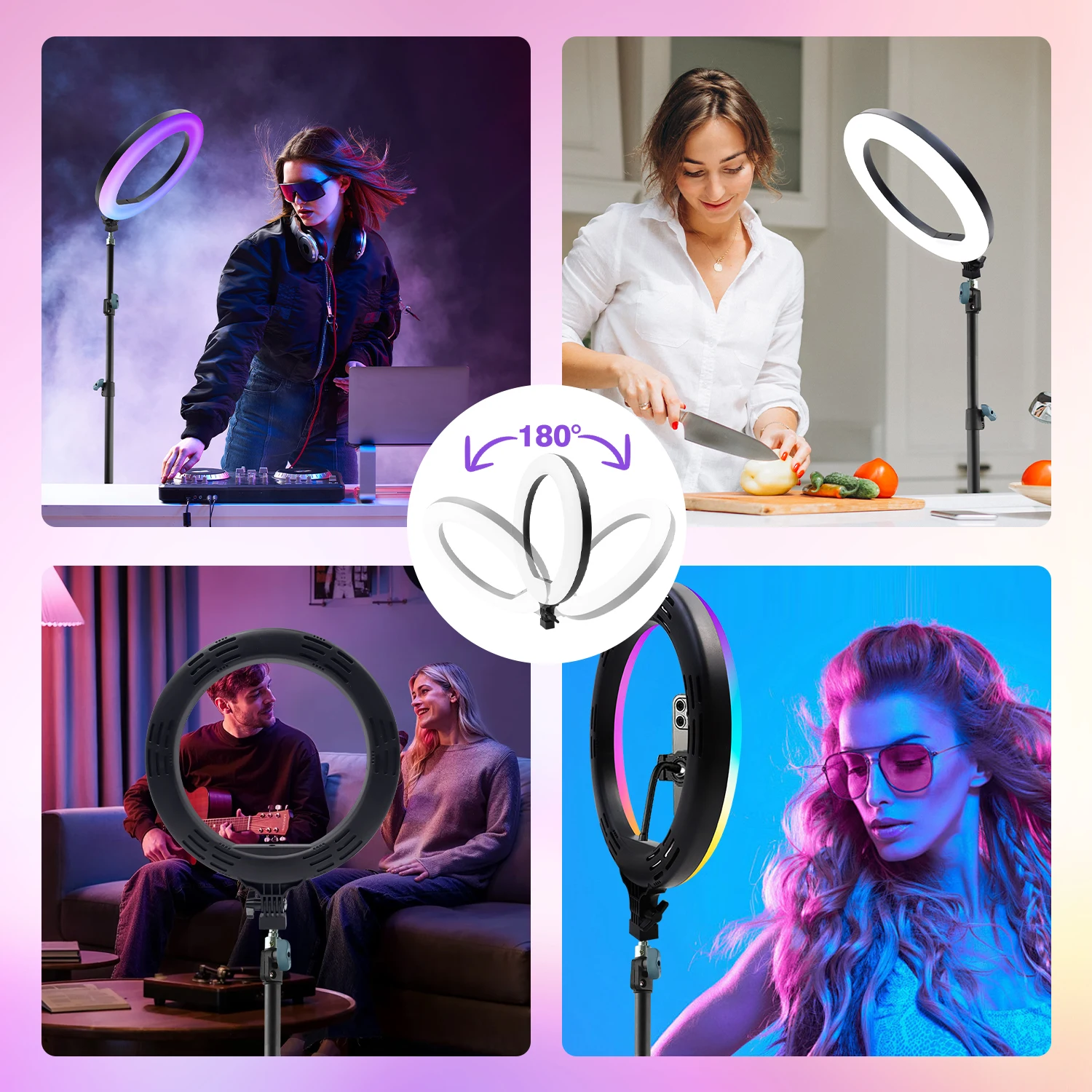 ضوء حلقة RGB قابل للتعديل مقاس 10 بوصات ومجموعة حامل ثلاثي القوائم 180 سم، 101 وضع إضاءة، حامل قابل لضبط الارتفاع حتى 70 بوصة مع حامل هاتفين #6