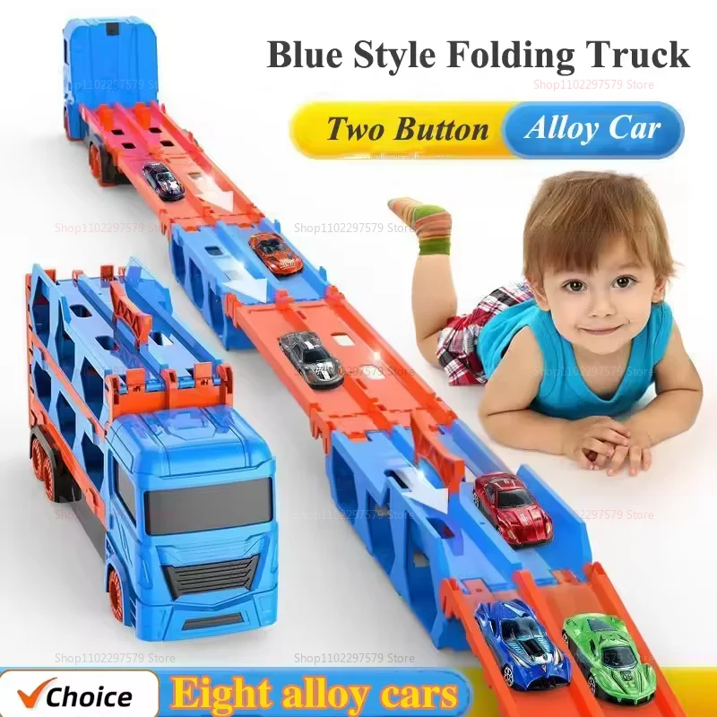 

2025 Фирменная Новинка, обновленная большая складная гоночная трасса, игрушки для детей, транспортная машина с 8 легкосплавными машинками, подарки на день рождения для мальчиков и девочек