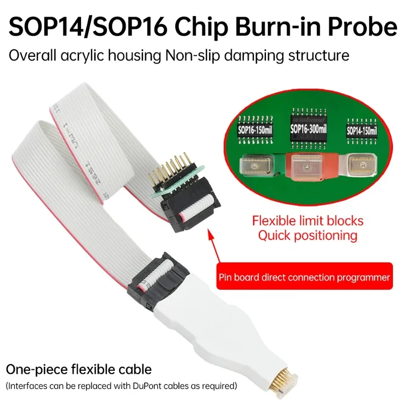 150mil 300mil SOP14 SOP16 Spring Needle Test Probe Cable Non-disassembly Read Write Burning Download Programmer Accessory