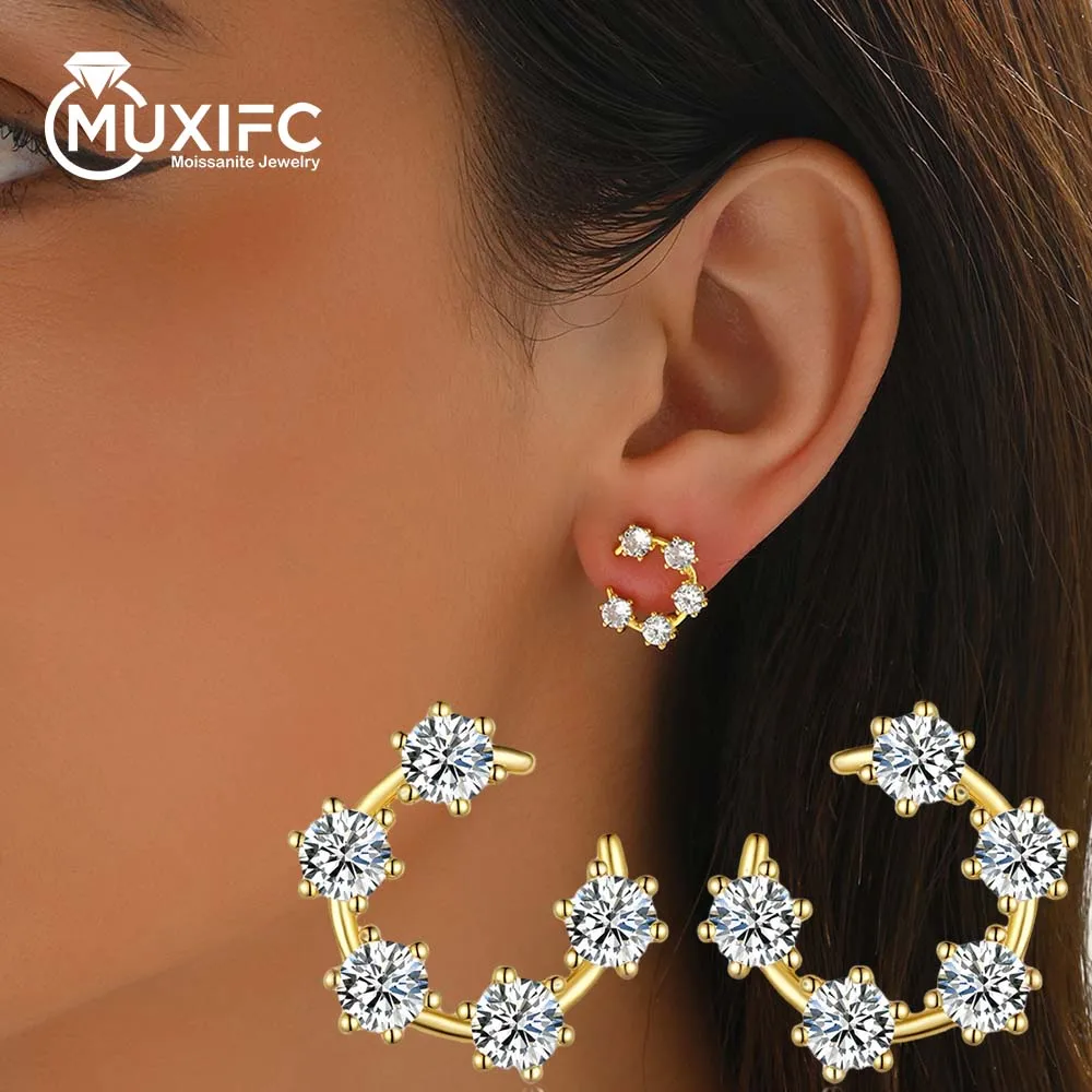 

MUXIFC Real Moissanite Earrings for Women D Color Diamond GRA Certified 925 Sterling Silver Smile Stud Earring Fine Jewelry Gift