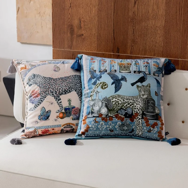 Leopard Pillows Blue Velvet Cushion Case Luxury Jungle Animal Retro Decorative Pillow Cover For Sofa Chair Home Decorations