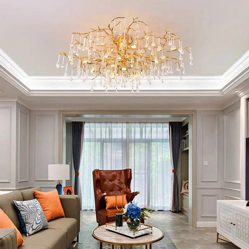 

Italian Design Copper Ceiling Branch Crystal Chandeliers For Dining Room Kitchen Living Room Vintage Hanging Chandelier