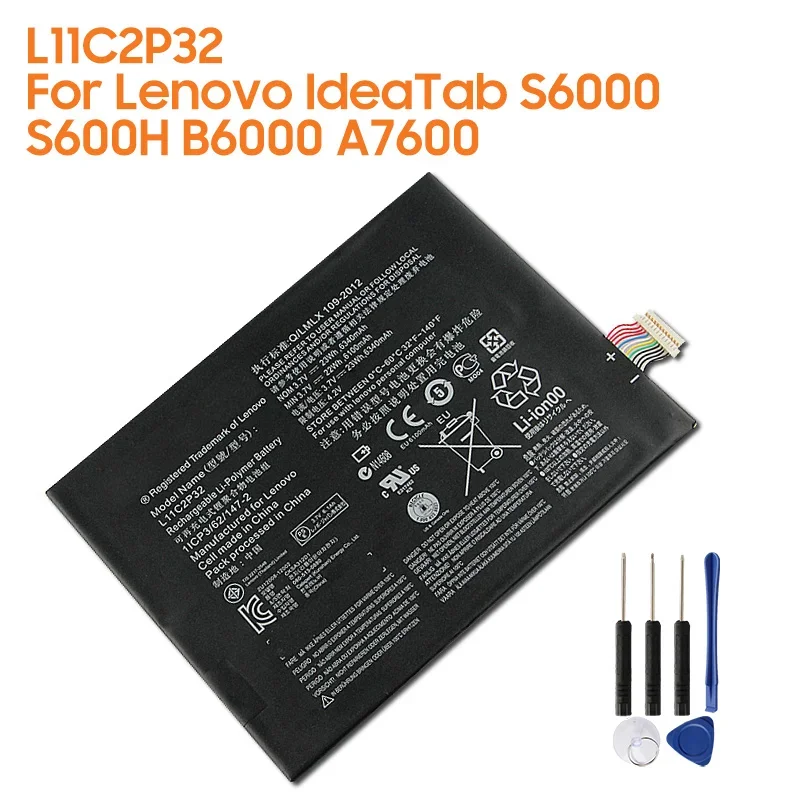 Replacement Battery L11C2P32 L11C2P31  For Lenovo IdeaTab S6000 B6000 A7600 S600H Rechargeable Battery 6340mAh