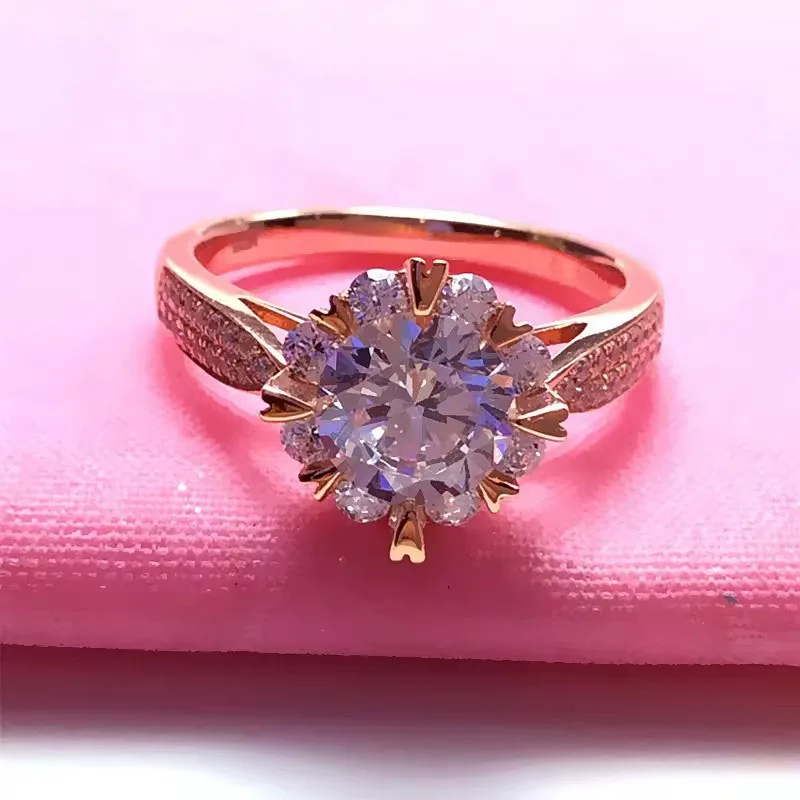 

585 Purple Gold Fashion and Exquisite Engagement Ring Plated 14k Rose Gold Snowflake Crystal Rings for Women Wedding Jewelry