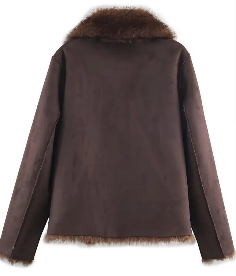 Autumn New Women's Casual Lapel Long Sleeve Fashion Button-Down Reversible Faux Fur Effect Jacket