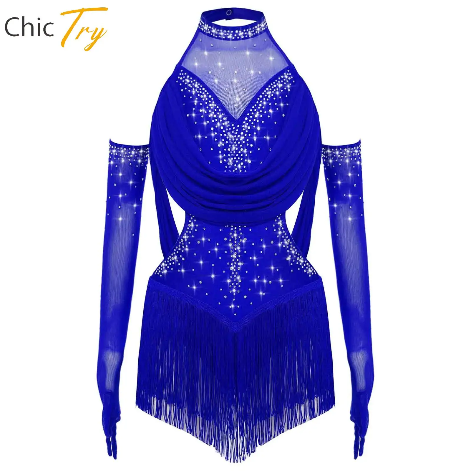 

Kids Girls Jazz Latin Bodysuit with Gloves Lyrical Dance Leotard for Girls Gymnastics Figure Skating Costume Competition Wear
