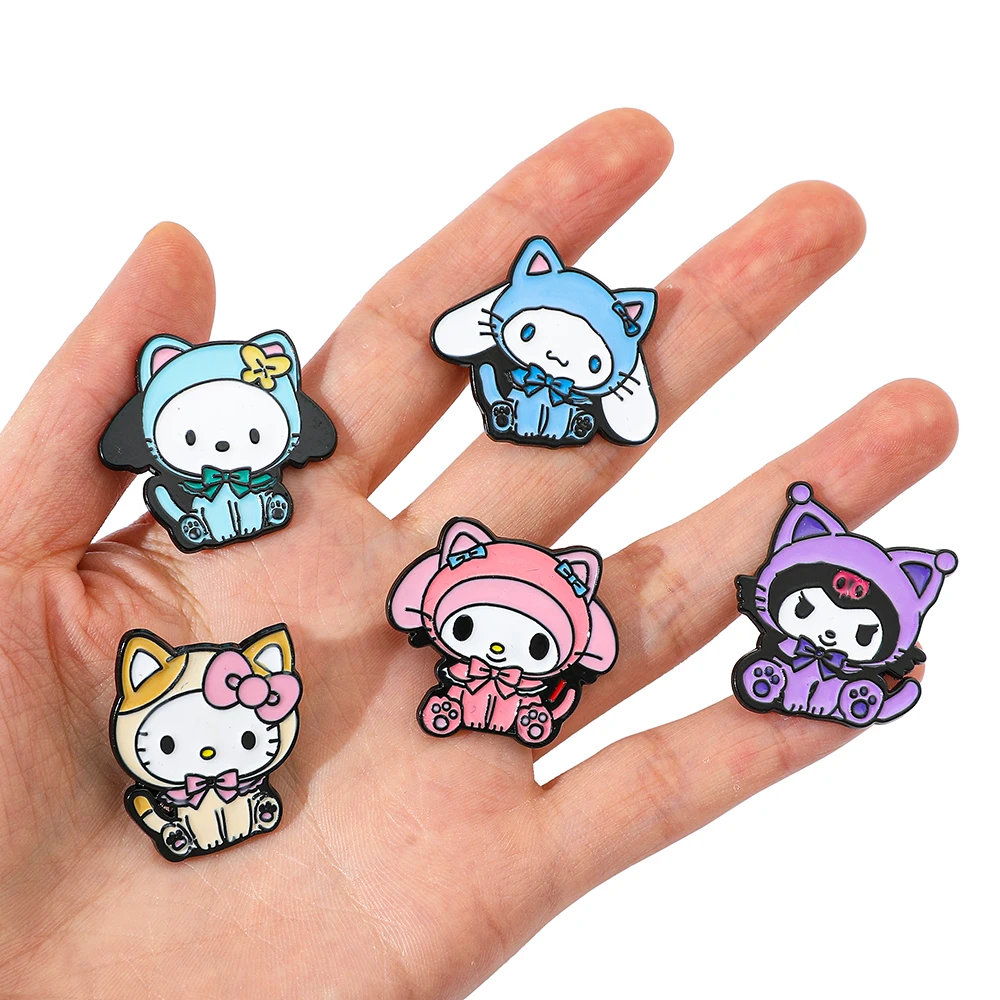 5 Pcs Cartoon Animation Brooch Cute Sanrio Kuromi HelloKitty Metal Badge Jewelry Clothe Cap Backpack Accessories