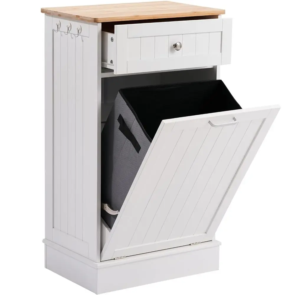

13 Gallon Wooden Hidden Trash Cabinet for Kitchen and Living Room, White