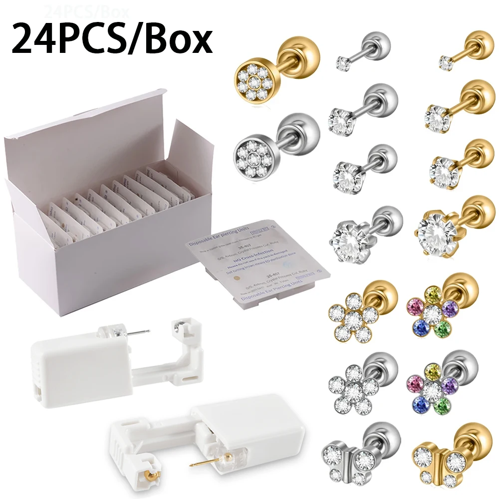 

24PCS/Box Disposable Sterile Ear Piercing Unit Ear Cartilage Tragus Helix Piercing Gun More Safety Piercer Tool For Piercing