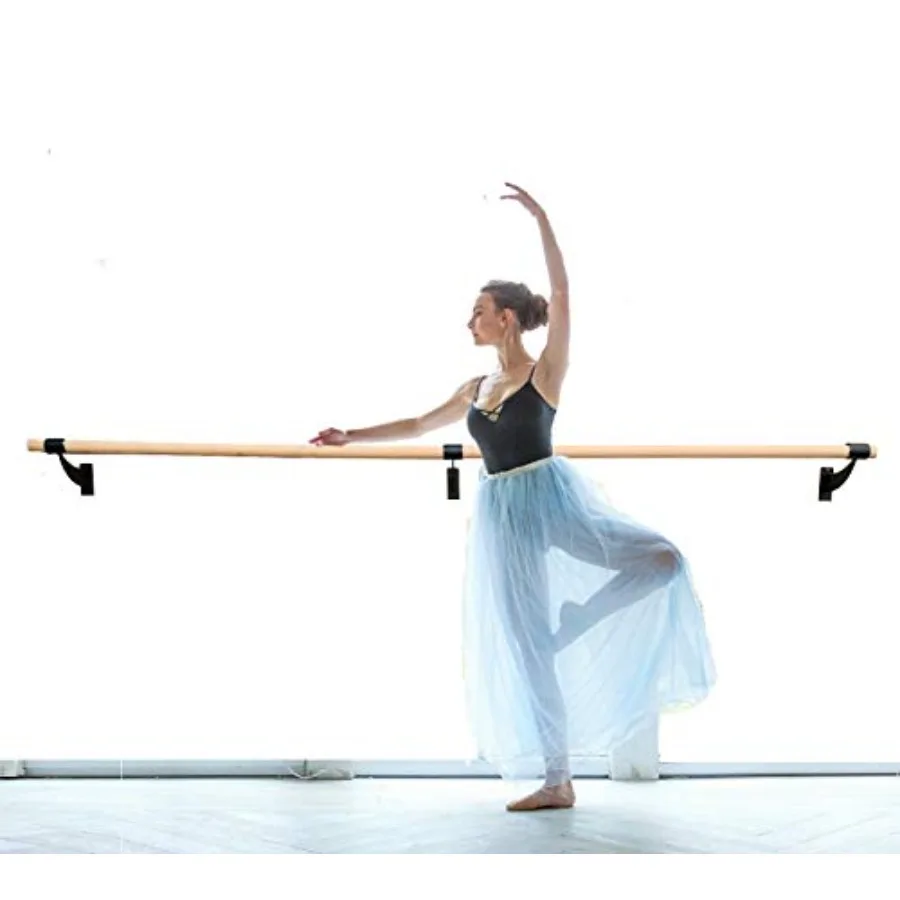 

6 FT Long Single Bar Black 1.5 Diameter Fixed Height Wall Mount Ballet Barre System Traditional Wood Home or Studio Dance Stret