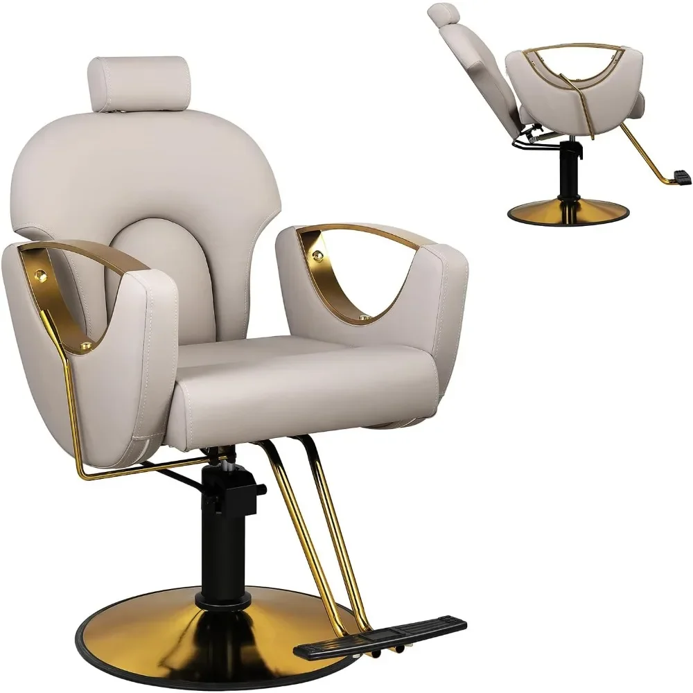 

Barber Chair, Gray Salon Chair for Hair Stylist, Barber Chair for Home, Reclining Styling Salon Hair Chair with Hydraulic Pump