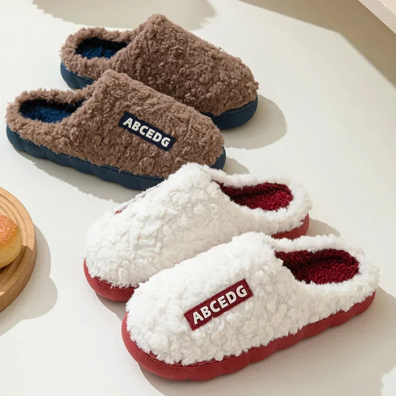 Autumn Winter Plush Warm Women Cotton Slippers Indoor Home Casual Toe Wrap Fluffy Slides Men Anti Slip Thick Platform Soft Shoes