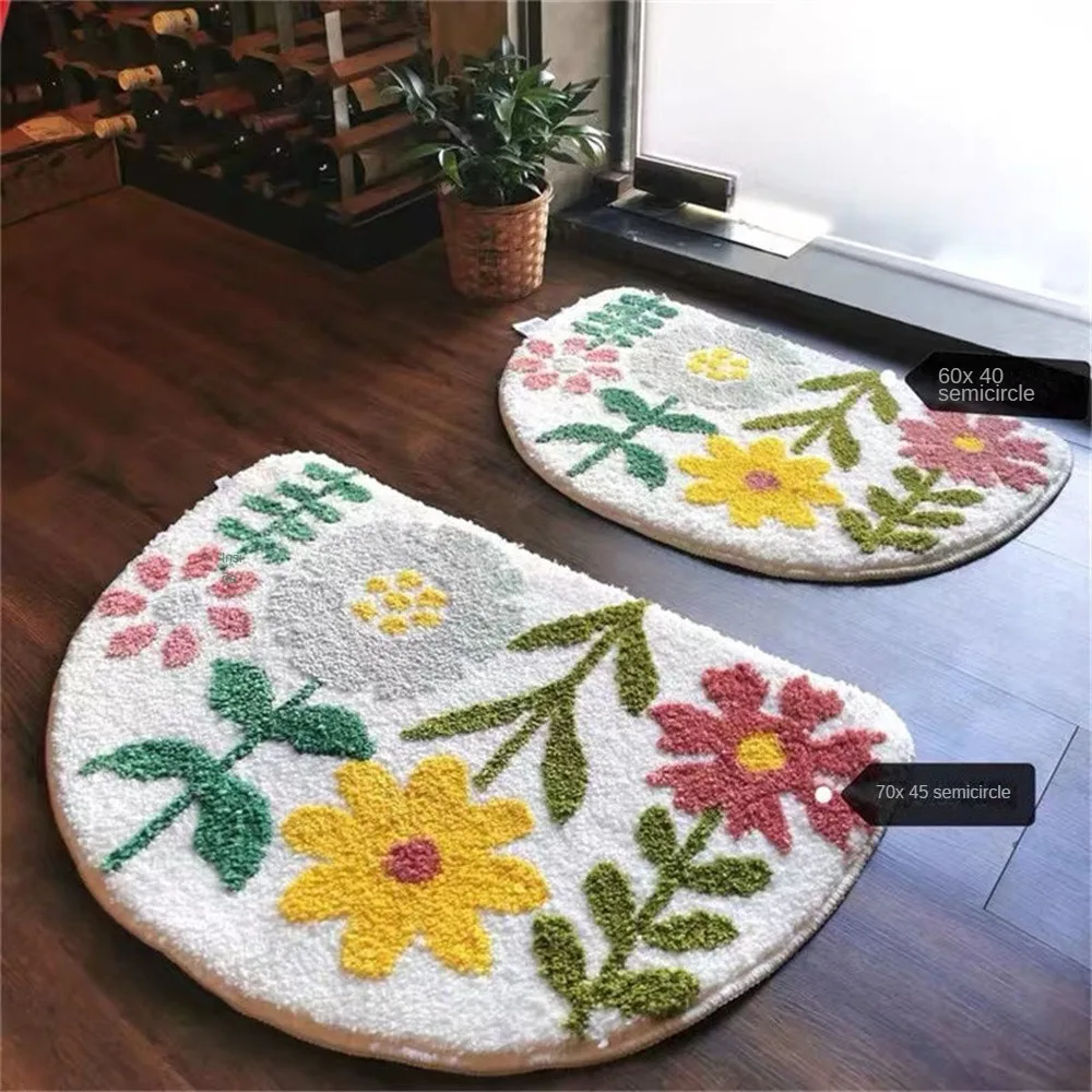 Small Flower Mat Mesh Red Floor Mat Multicolor Mixing Absorbent Carpet Household Tools Kitchen Carpet Simple Half Round 40x60cm