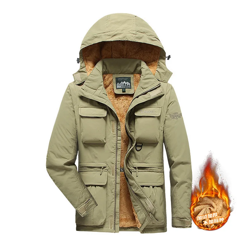 Autumn Winter New Fashion Men's Solid Color Casual Trendy Detachable Hooded Long Sleeve Pocket Warm Plus Size Jacket Coat Male