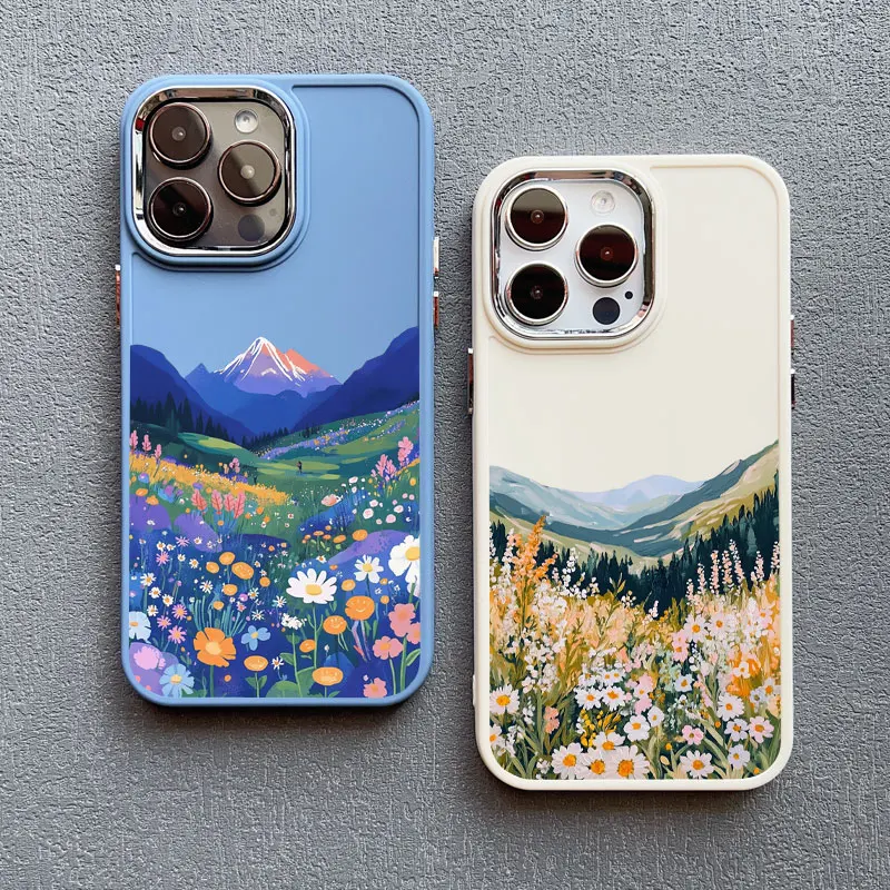 

Mountain Wild Chrysanthemum Flowers Silicone Phone Case for iPhone 13 12 11 Pro Max 16 15 14 Pro Max Plus XR XS X 7 8 SE2 Covers