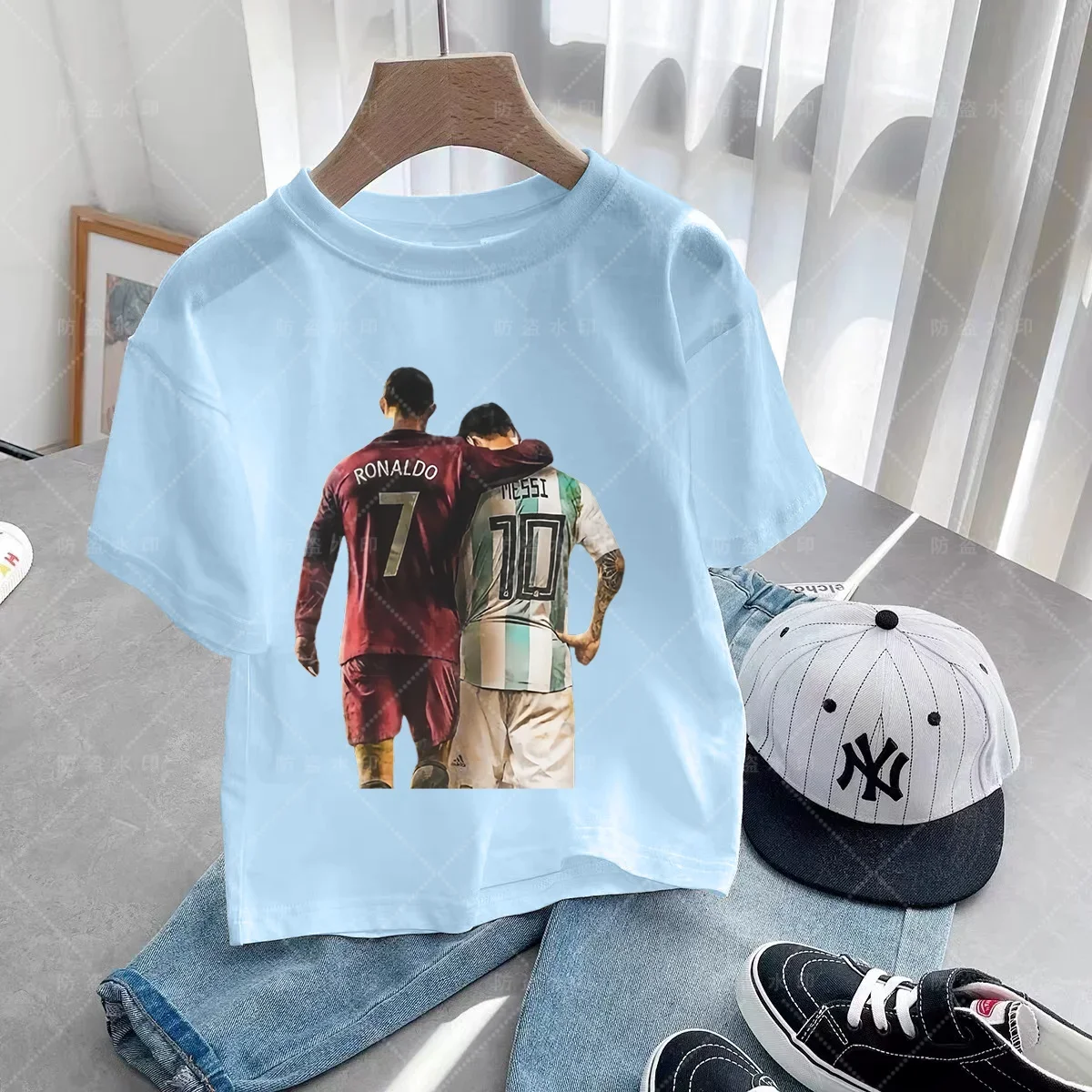 Fashion Kids  Printed T-shirts Popular Soccer Star Messi Cool Boys and Girls Short Sleeved Casual Round Neck T-shirts for Mens