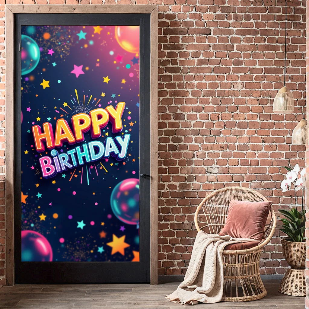 Happy Birthday Backdrop Door Cover Colorful Balloon Background Party Wall Decoration Banner for Photoshoot Kids Decoration