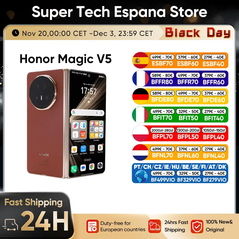 Honor Magic V5 Version mondiale Original 5g Smartphone double Hdr Oled affichage Snapdragon 8 Elite 5820Mah 7.95 \ 
