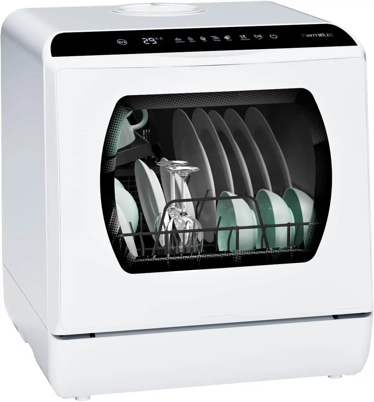 

Портативная настольная посудомоечная машина, 5 программ, мини-модель со встроенным резервуаром для воды для квартир и автодомов, не требует подключения к водопроводу