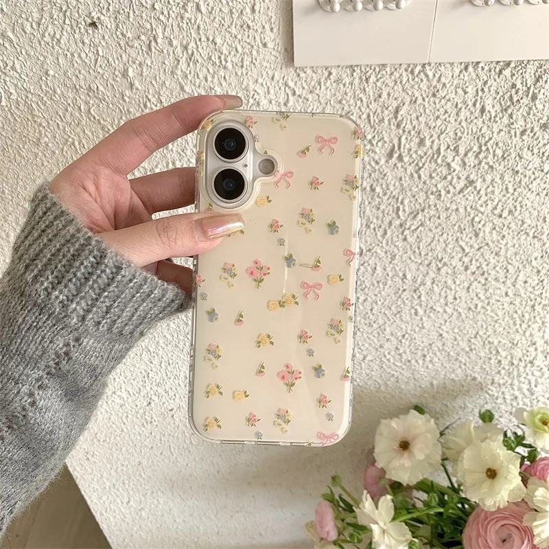 Pink Yellow Small Floral Phone Case For Iphone 16Pro 16ProMax 13 14 15 16 Pro Max 13ProMax 15Pro 14Pro Cases Cover Fundas 2025