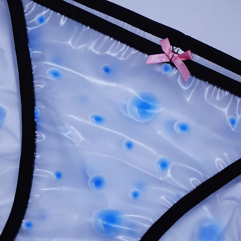 Calzoncillos sexis de plástico PVC para hombre, sujetador Sissy, bragas suaves con lazo, bragas transparentes de cintura baja a prueba de fugas, ropa interior erótica para pareja