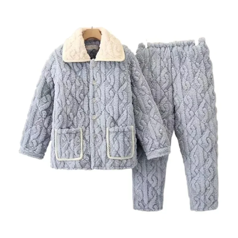 2024 New Winter Women's Pajamas Three Layers of Cotton Plush Thickened Warm Sleepwear Jacquard Velvet Loungewear Casual Homewear